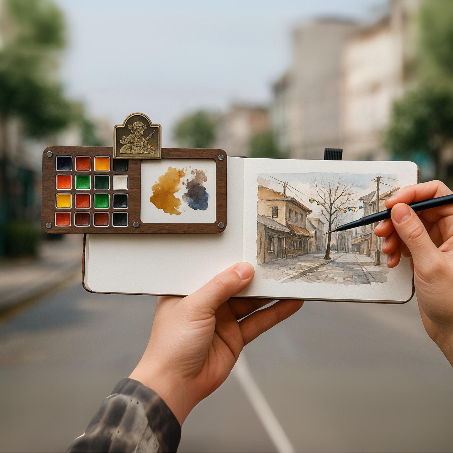 Aquarell Malset Reise 15 Farben personalisiert Geschenk für Künstler Skizzenbuch Kunstbedarf Malpalette Kreatives Hobbyset DIY Kunst