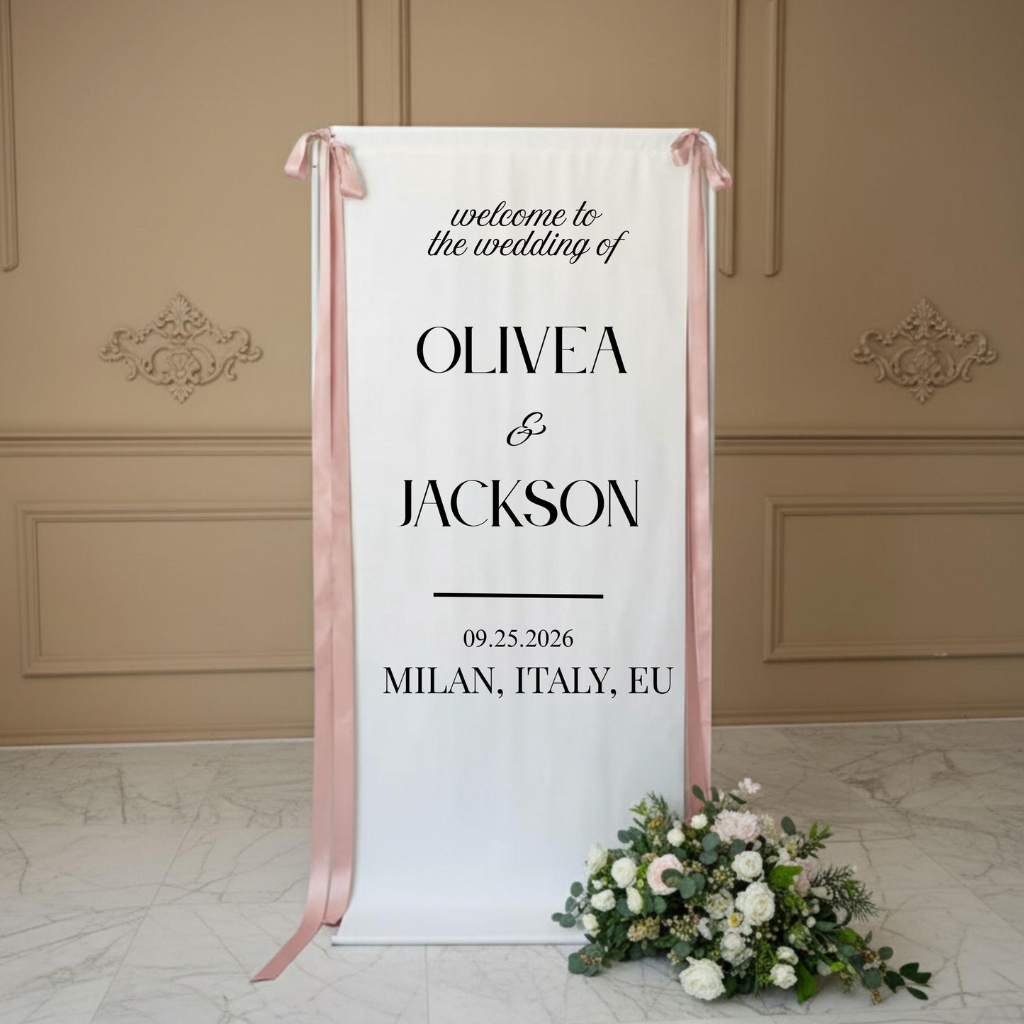 Custom Fabric Wedding Welcome Sign, Personalized Wedding Sign, Boho Wedding Decor, Modern Ceremony Sign, Rustic Fabric Sign,Baby Shower Sign