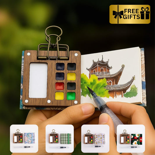Portable Watercolor Kit 8-Color – Palette Set with Brush for Sketch Journals, Him and Her, Hobby Art & Gifts for Artists, Birthday Gift