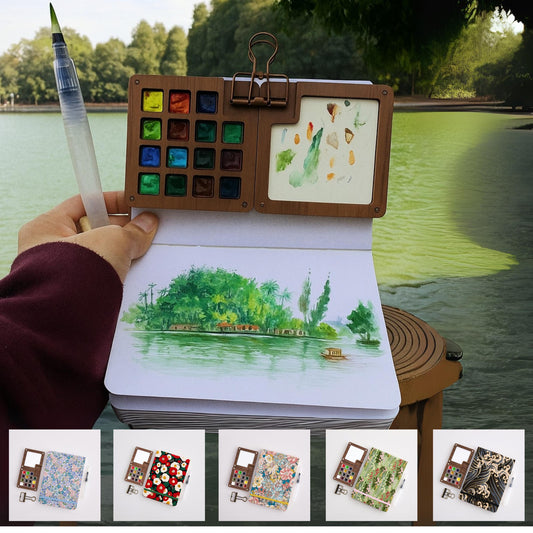 15 Color Watercolor Palette Set – Compact Art Kit for Journaling, Timepass Sketch & Creative Gifts for Him and Her, Field Painting Kit