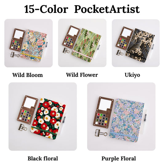 15 Colors Travel Art Kit – Mini Watercolor Palette with Integrated Brush for Sketch Journals, Creative Hobby Gift for Girlfriend Boyfriend