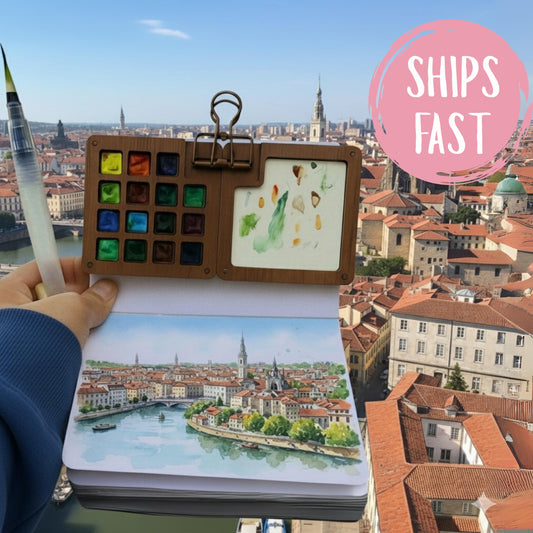 15 Colors Travel Set Portable Baint Box, Watercolor Palette Walnut Box, Artist Paint Set, Perfect for Art Journaling and Painting