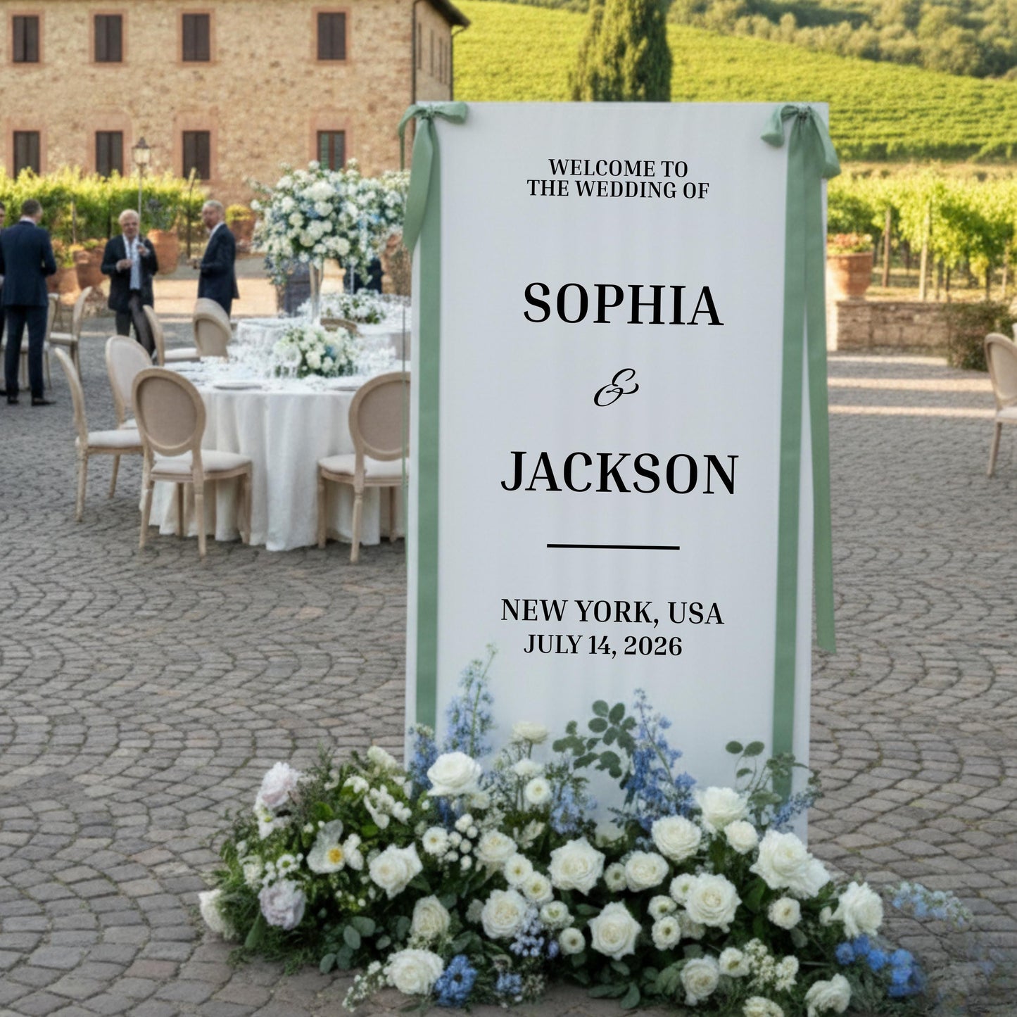 Custom Wedding Fabric Sign, Custom Welcome Banner, Modern Outdoor Wedding Decor, Personalized Ceremony Sign, Engagement Party Decoration
