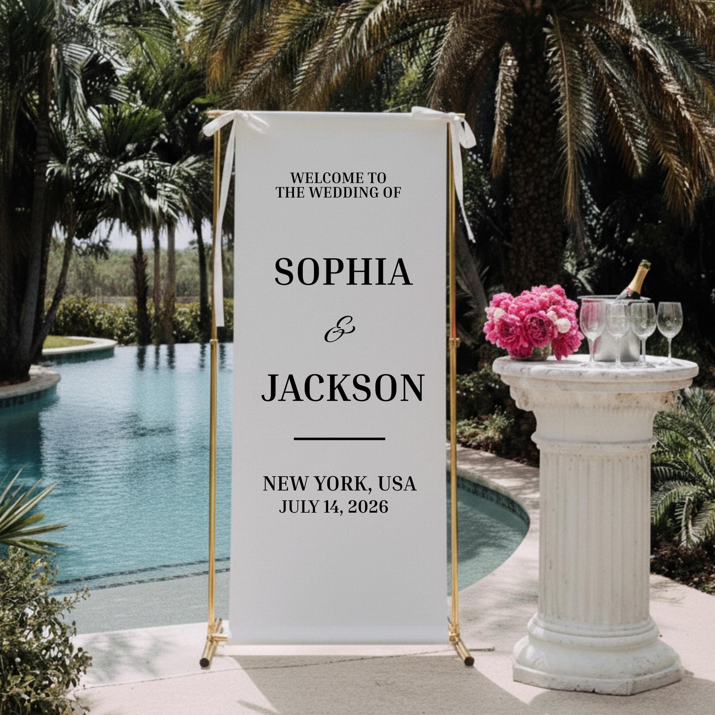Custom Wedding Fabric Sign, Custom Welcome Banner, Modern Outdoor Wedding Decor, Personalized Ceremony Sign, Engagement Party Decoration
