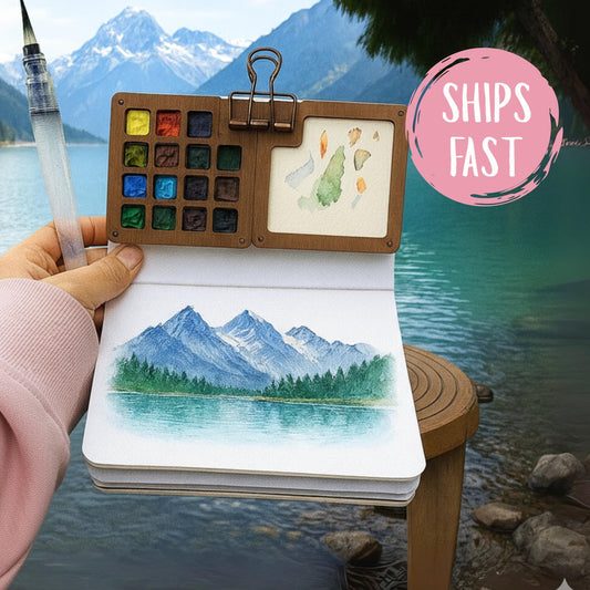 Dad Gifts, Custom Wooden Watercolor Palette, 8/15 Color Portable Paint Palette, Portable Art Supplies, Walnut Travel Watercolor Kit