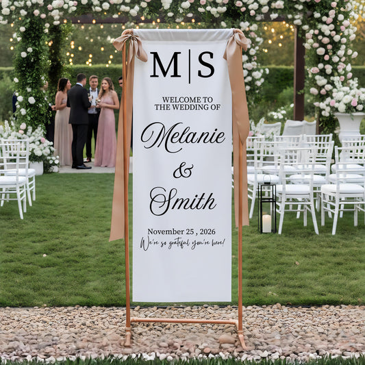 Custom Fabric Wedding Welcome Sign: Modern Linen Decor