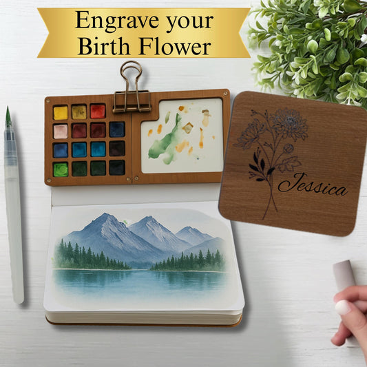 Gift for Dad, Custom Birth Month  Engraved Foldable Watercolor Paint Box, Travel Portable Painting Kit, Gift for Mom, Mom Birthday Gift