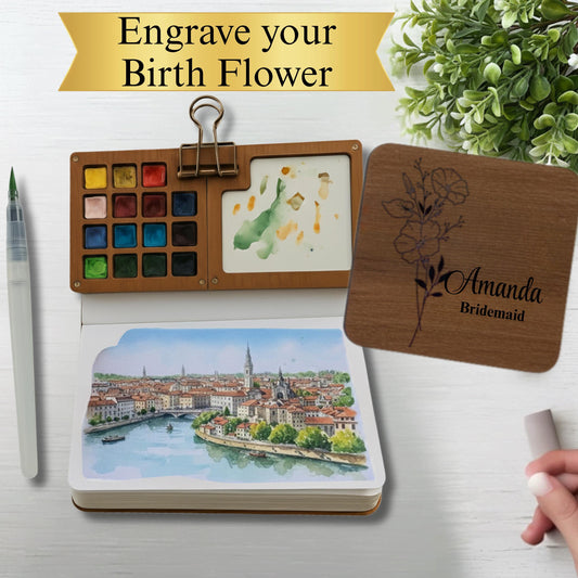 Custom Engraved Mini Watercolor Paint Box, Wood Art Travel Box & Palette, Travel Portable Painting Kit, Birthday Gifts, Gift for Painter