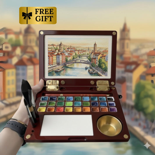 Personalized Engraved Foldable Watercolor Paint Box, Travel Portable Painting Kit, Large Wood Watercolor Palette,Gift for Painter