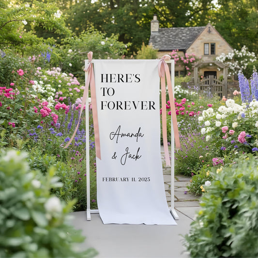 Custom Wedding Fabric Sign, Linen Welcome Banner, Modern Outdoor Wedding Decor, Personalized Ceremony Sign, Engagement Party Decoration