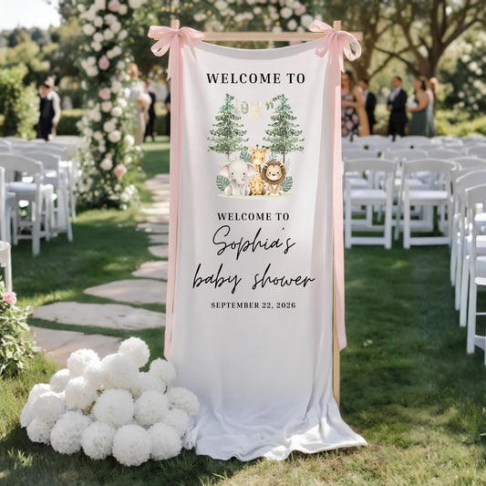 Forest Baby Shower Welcome sign, Adventure Awaits fabric Baby shower welcome, Baby Items baby shower welcome sign, Linen Baby Shower Sign