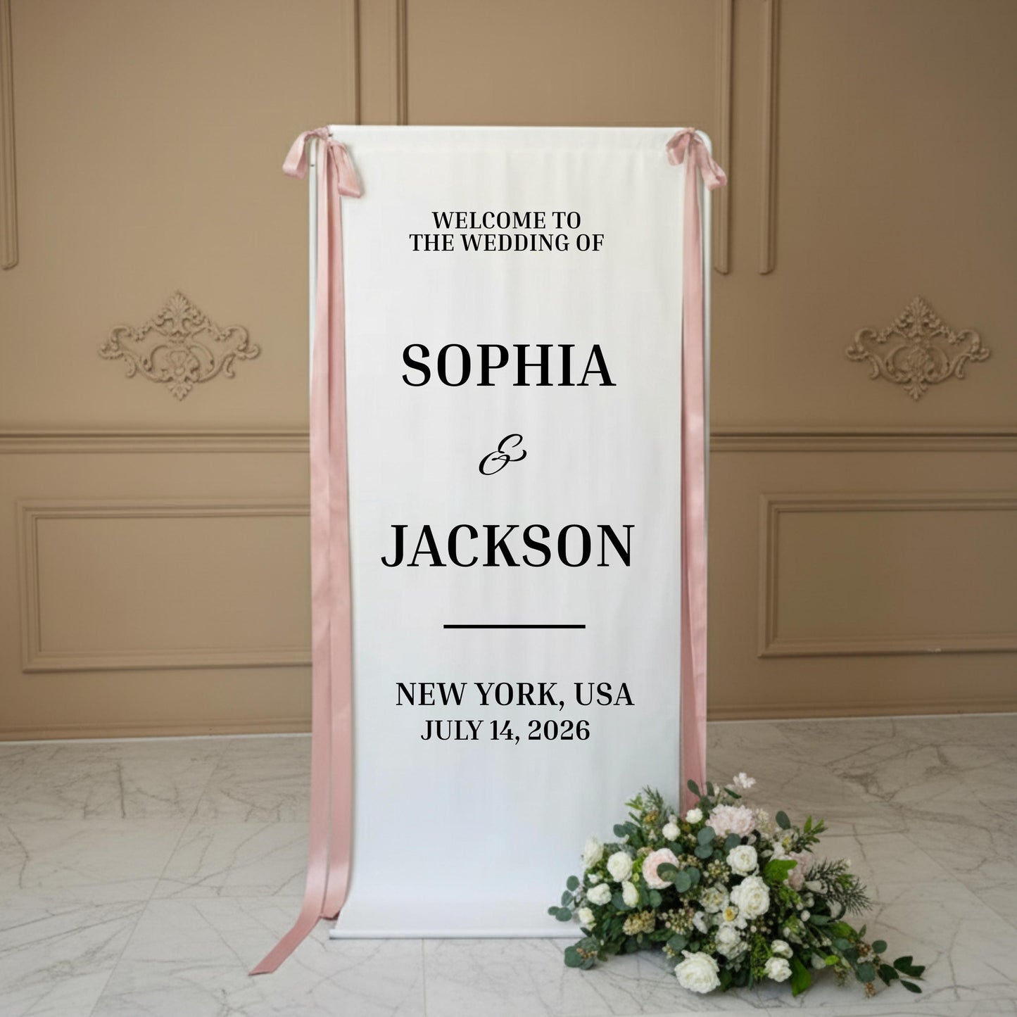 Custom Wedding Fabric Sign, Custom Welcome Banner, Modern Outdoor Wedding Decor, Personalized Ceremony Sign, Engagement Party Decoration