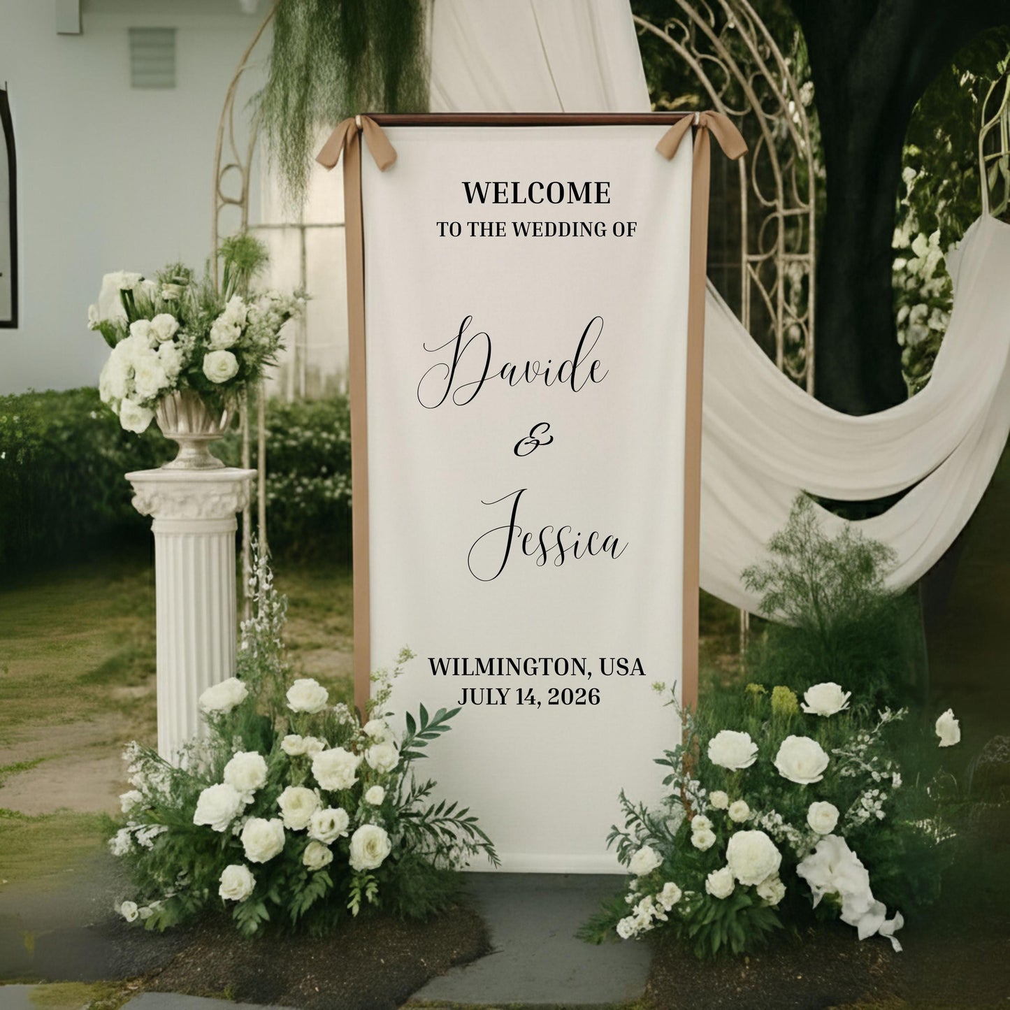 Custom Wedding Banner, Modern Wedding Welcome Sign, Bridal Shower Sign, Fabric Wedding Backdrop, Welcome Sign, Modern Wedding Ceremony Decor