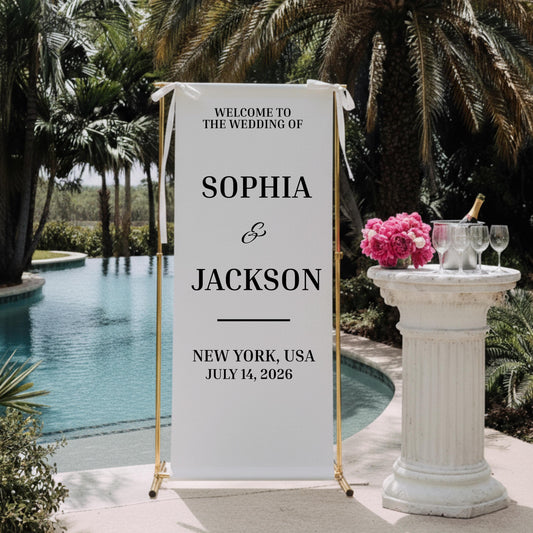 Minimalist Wedding Welcome Sign Custom Fabric Wedding Banner with Names & Date Outdoor Garden Ceremony Decor Personalized Bridal Shower Sign