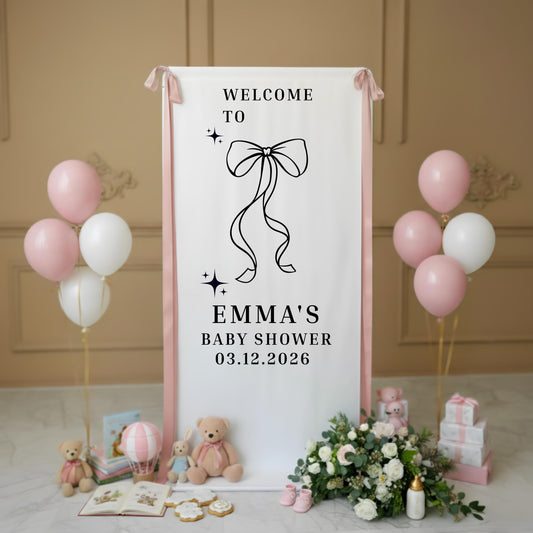 Bow Baby Shower Welcome Sign, Welcome To Baby Shower Sign, Modern Baby Shower Decorations, Fabric Baby Shower Sign, Coquette Bow Sign