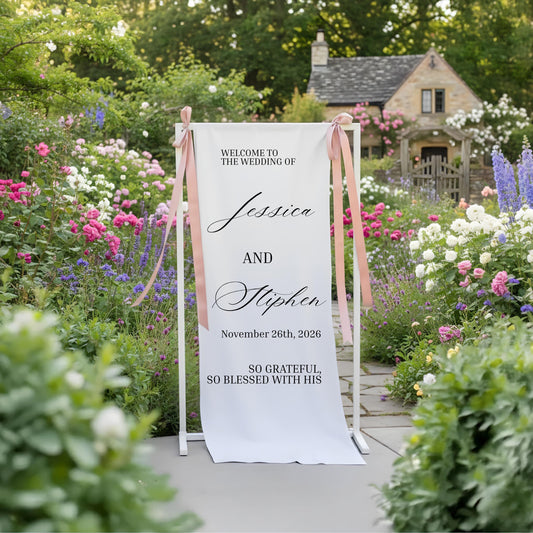 Custom Wedding Welcome Sign: Elegant Fabric Ceremony Decor
