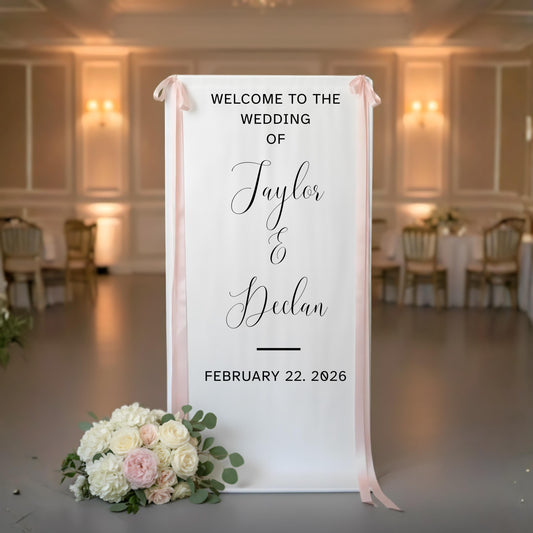 Personalized Wedding Welcome Sign, Custom Linen Fabric Banner for Ceremony or Reception, Rustic Boho Wedding Decoration