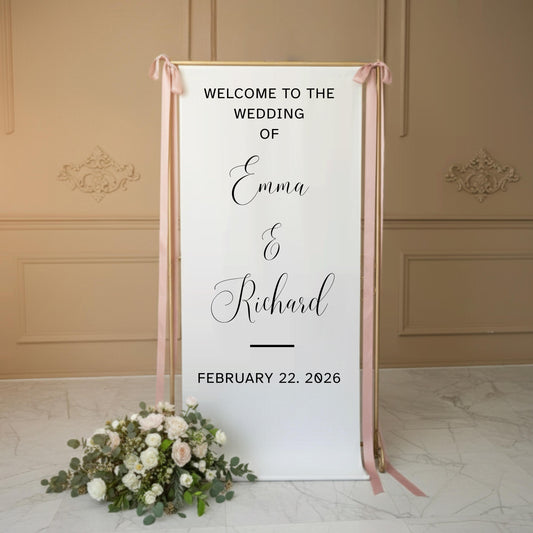 Wedding Welcome Sign, Fabric Wedding Banner – Custom Linen Wedding Sign, Outdoor Ceremony Decor, Minimalist Wedding Entrance Sign