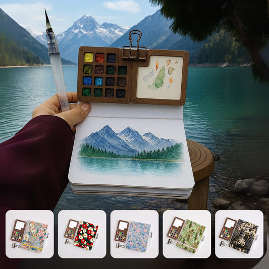 15 Colors Travel Art Kit – Mini Watercolor Palette with Integrated Brush for Sketch Journals, Creative Hobby Gift for Girlfriend Boyfriend