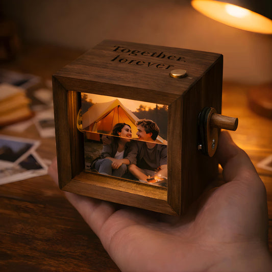 Personalized Photo Flipbook Animation Box, Custom Wooden Photo Book with Light Crank Picture Box Anniversary Birthday Wedding Creative Gifts
