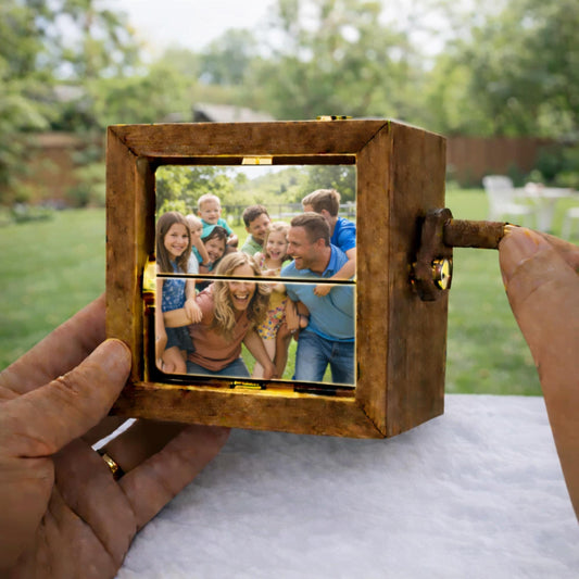 Lighted Photo Flipbook Box: Hand-Cranked Wooden Memory Album