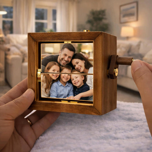 Personalized Photo Flipbook Animation Box, Custom Wooden Photo Book with Light Crank Picture Box Anniversary Birthday Wedding Creative Gifts