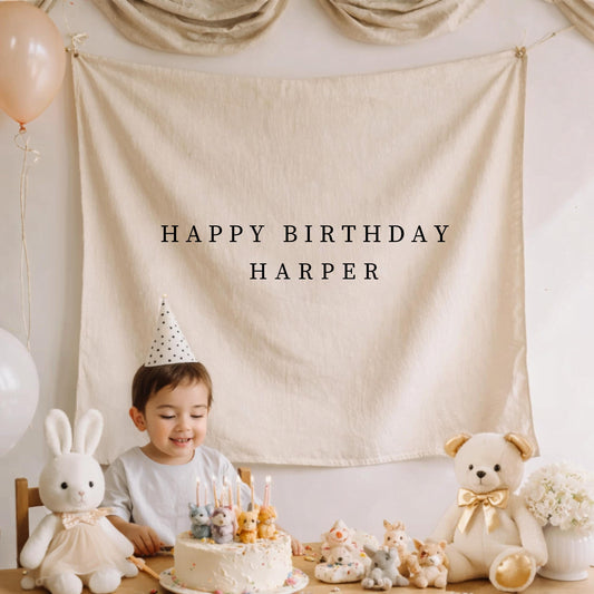 Custom Birthday Sign | Fabric Name Banner | Personalized Party Decor | Minimalist Outdoor Wall Art Backdrop