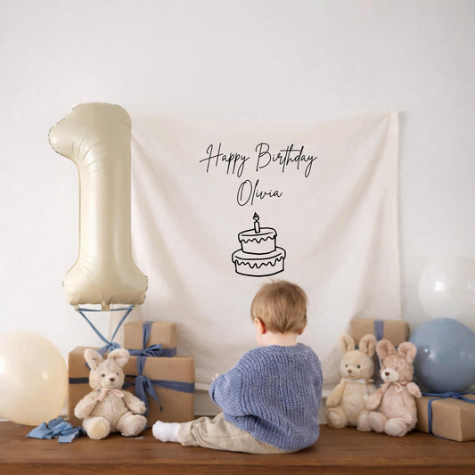 Kids Birthday Fabric Banner, Personalized Fabric Backdrop, Birthday Name Flag, Birthday Boho Wall Art