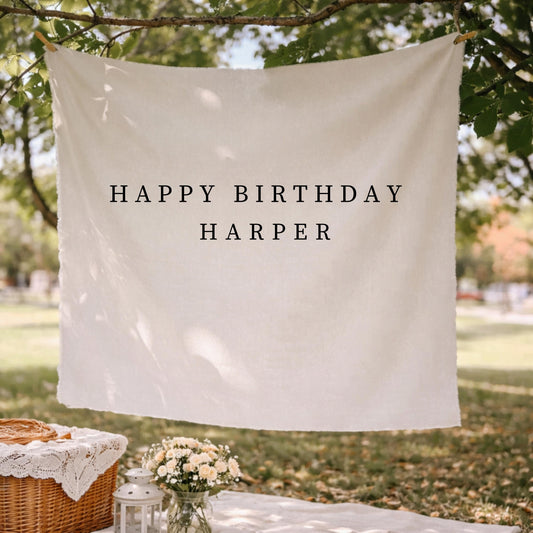 Custom Birthday Banner, Personalised Birthday Name Flag, Birthday Banner, Fabric Sign, Fabric Birtday Sign, Birthday Boho Wall Art, Linen