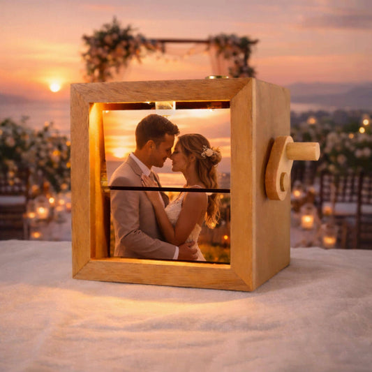 Flip Book Frame – Mechanical Hand Motion Animation Machine Photo Album, Photo Album with Light for Anniversary Gifts, Box Wooden Photo Book