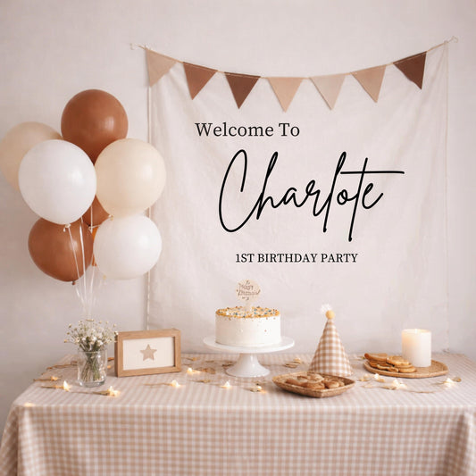 Custom Birthday Sign, Linen Fabric Name Banner, Personalized Party Decor, Minimalist Outdoor Wall Art Backdrop