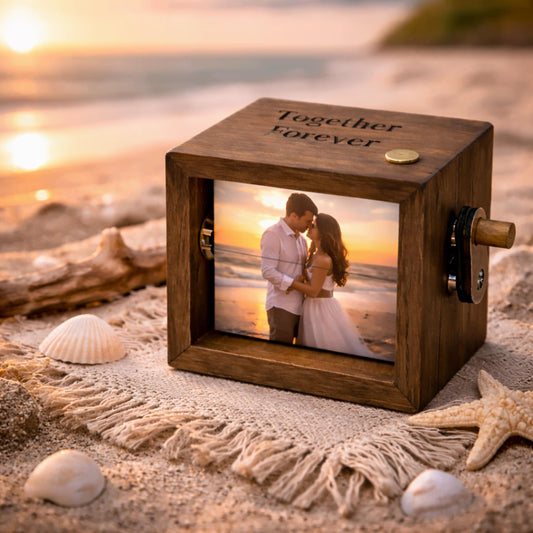Custom Text & Photo Personalized Music Flipbook Box: Wooden Music Box Animation Album with Light