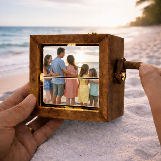 Custom Photo Flipbook Frame with LED Light, Personalized Wooden Animation Album, Hand-Crank Mechanical Photo Gift