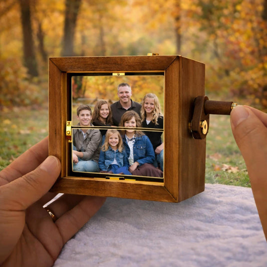 Personalized Photo Flipbook Animation Crank Box, Custom Wooden Photo Book with Lights, Creative Wedding Anniversary Birthday Gift for Couple