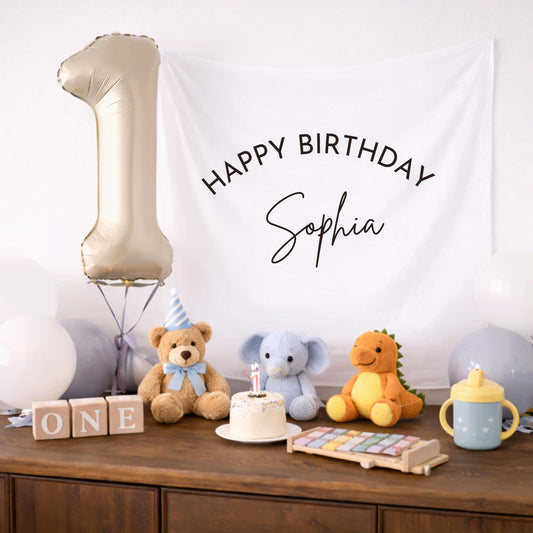 Personalized Birthday Banner with Name, Birthday Name Flag, Birthday Tapestry, Fabric Sign, Birthday Boho Wall Art, Birthday Party Decor