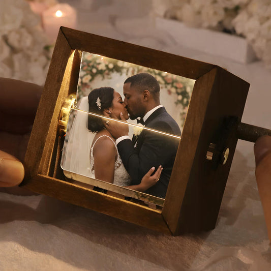 Personalized Photo Flipbook Animation Box, Custom Wooden Photo Book with Light Crank Picture Box Anniversary Birthday Wedding Creative Gifts