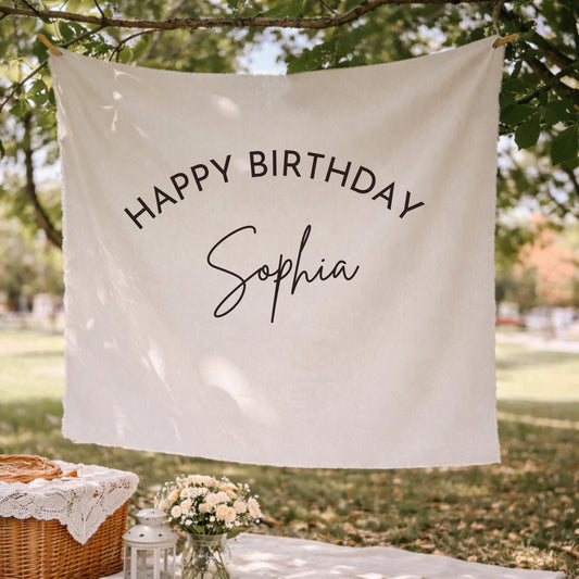 Custom Birthday Sign, Fabric Name Banner, Personalized Party Decor, Minimalist Outdoor Wall Art Backdrop
