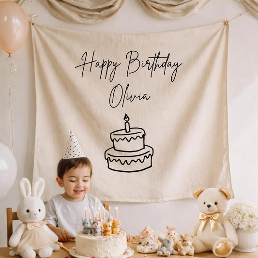 Personalised Birthday Name Flag, Birthday Banner, Custom Birthday Banner, Fabric Sign, Fabric Birthday Sign, Birthday Boho Wall Art, Linen