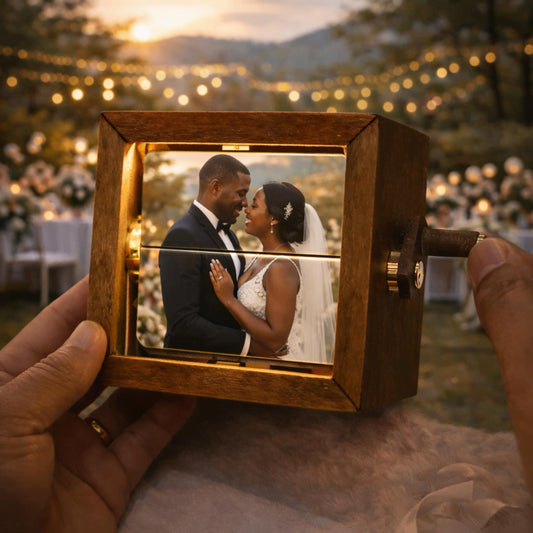 Personalized Photo Flipbook Machine, Custom Wooden Hand Crank Photo Box, Animated Mechanical Flipping Album,Anniversary Picture Gift for Him