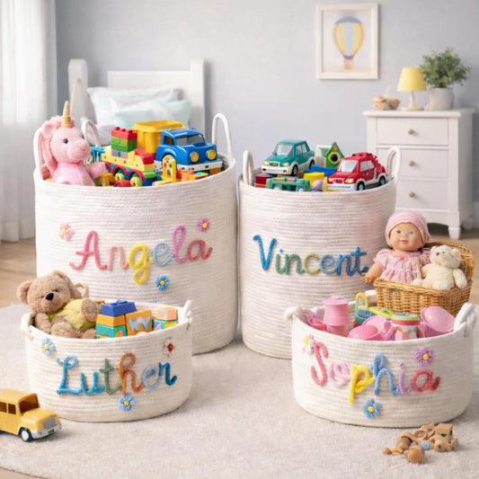 Personalized Woven Basket – Custom Name Storage Basket for Baby Toys, Nursery Organizer or Pet Toy Bin, Handmade Gift