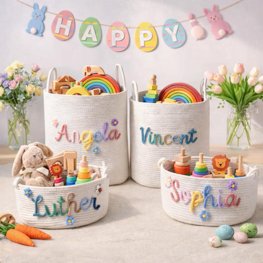 Personalized Easters Name Basket: Custom Name Happy Easter Bag, Custom Easter Name Basket, Toys Storage, Easter Gift, Pet Basket