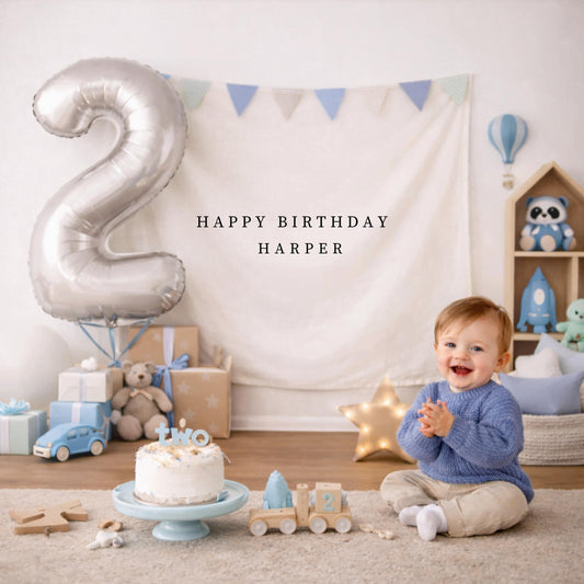 Custom Name Birthday Banner, Fabric Birthday Sign, Personalized Boho Wall Art, Linen Party Decor