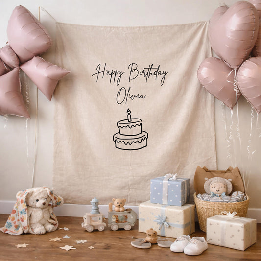 Custom Birthday Banner, Personalized Birthday Name Flag, Fabric Birthday Sign, Outdoor Wall Art Backdrop