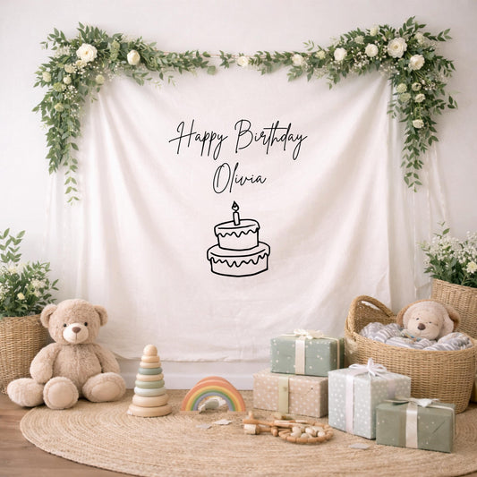 Personalised Birthday Name Flag, Birthday Banner, Custom Birthday Banner, Canvas Fabric Sign, Linen Fabric Birthday Sign