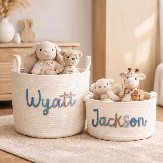 Personalized Baby Basket with Name – Custom Rope Gift for Nursery – Easter baby Gifts