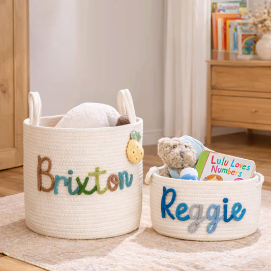 Personalized Baby Name Storage Basket – Soft Toy Organizer for Nursery, Baby Shower Gift, Toddler Room Decor, Custom Baby Storage