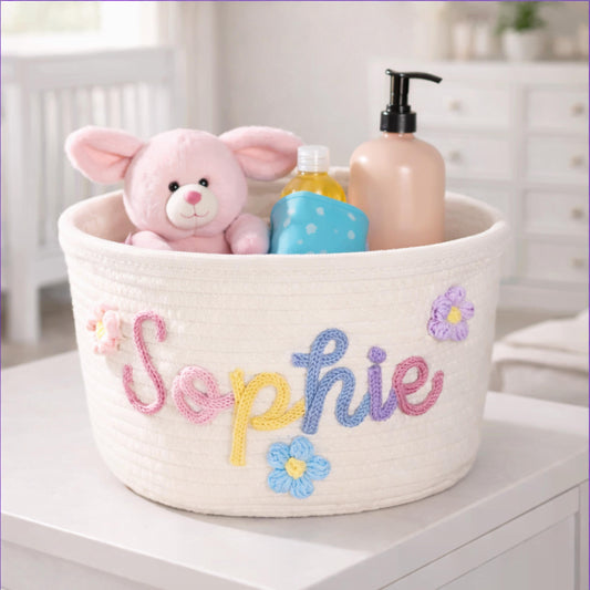 Personalized Baby Gift | Handmade Candy Basket | Laundry Basket | Newborn Gift | Baby Shower Keepsake | Toy Storage Basket | Home Organizer