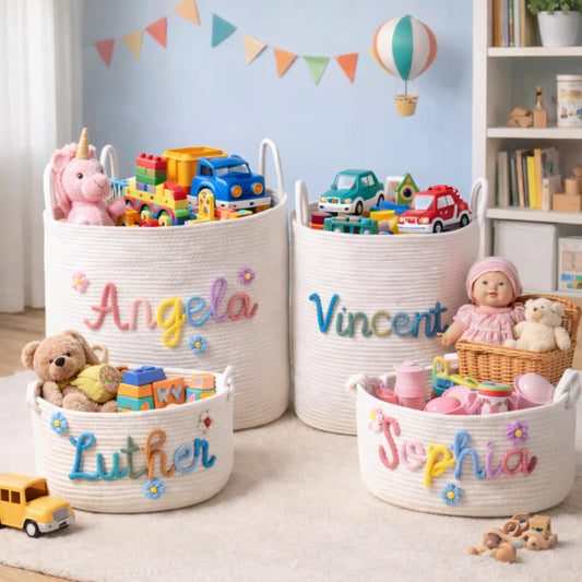 Handmade Candy Basket Personalized Name Storage Baby Shower Gift S-2XL Icon Option