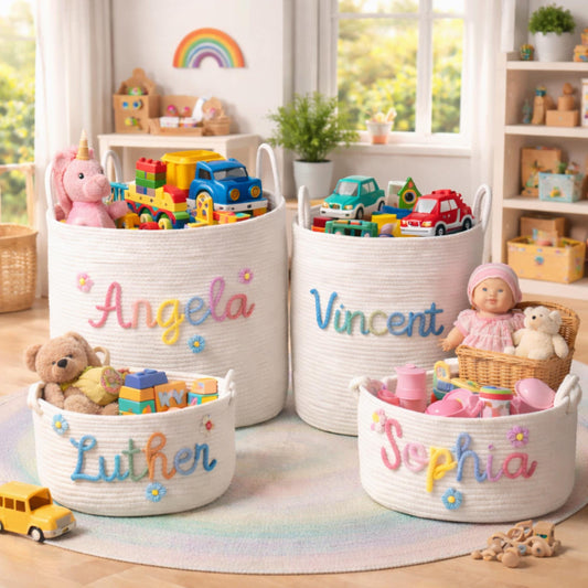 Personalized Monogrammed Woven Basket for Baby Shower Gift · Cotton Knitted Nursery Storage
