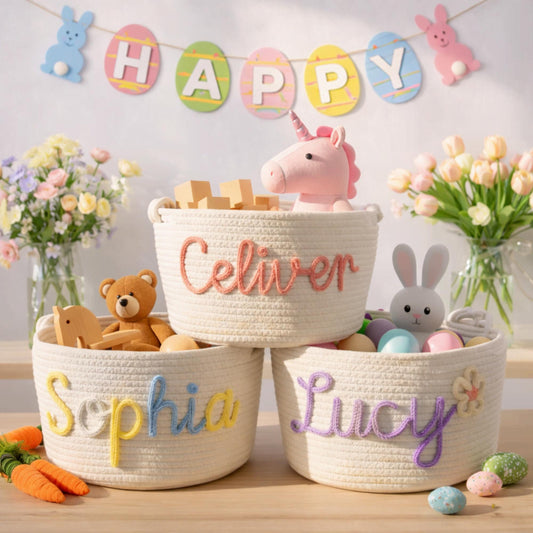 Personalized Baby Basket: Monogrammed Cotton Rope Nursery Storage